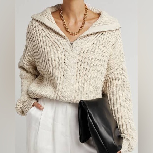 DISSH Barnett Cable Knit 1/4 Zip Front Collar Long Sleeve Sweater Beige AU 14 - Picture 1 of 13